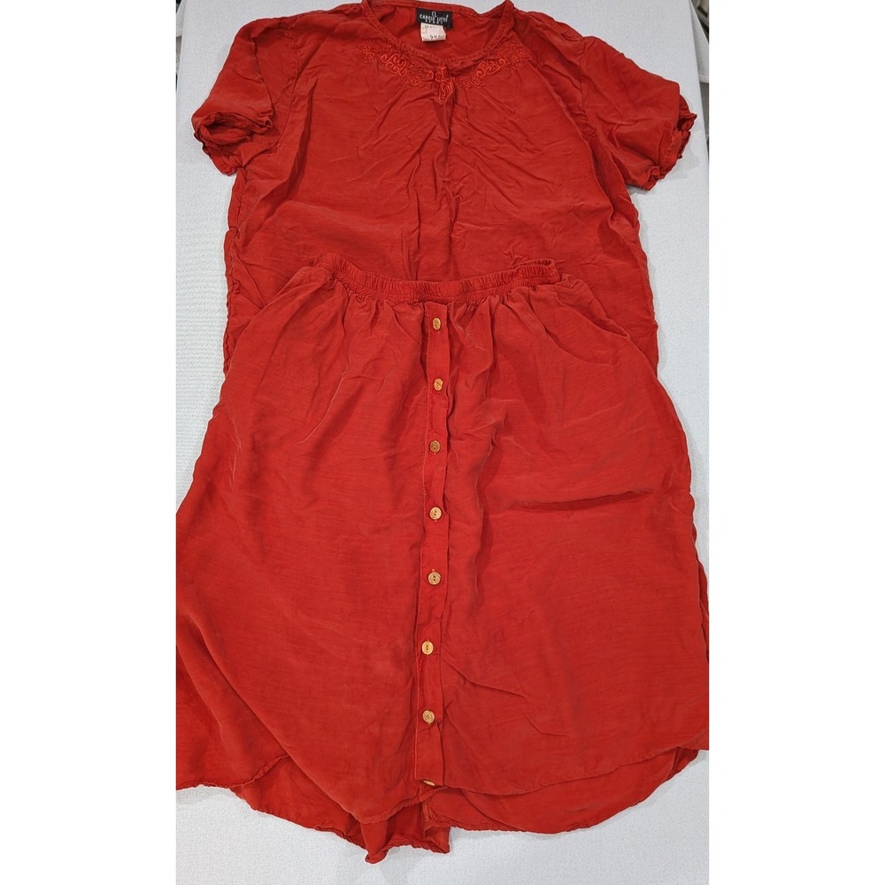 Carole Little Sport Skirt Set Women 16 Red Vintage 90s Embroidered Rayon